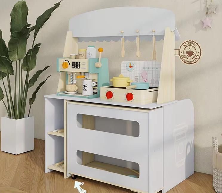 Wooden Pretend Play Coffee Shop and Kitchen Set for Kids