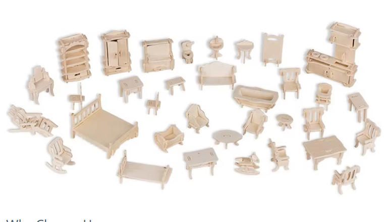 Kids Educational DIY Miniature Wooden Furniture Puzzle Model