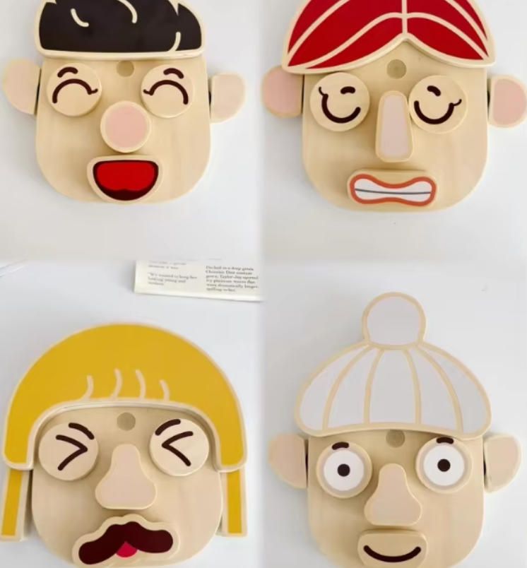 Imagination Gift Baby Construction Toy Wood Building Blocks Puzzle Stacking Puzzle with Cognitive Facial Features