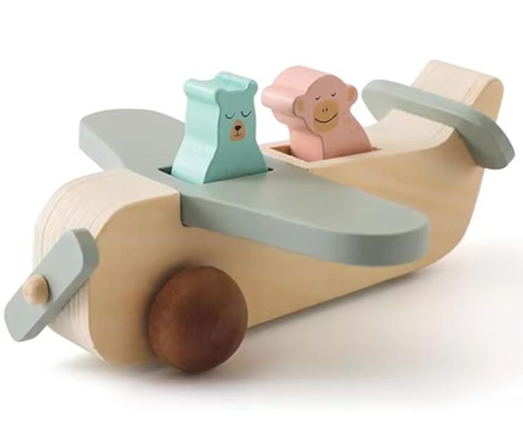 Unisex Montessori Wooden Airplane Block Set Air Transport Vehicle Pull Games Educational Learning Toy for Babies Newborn