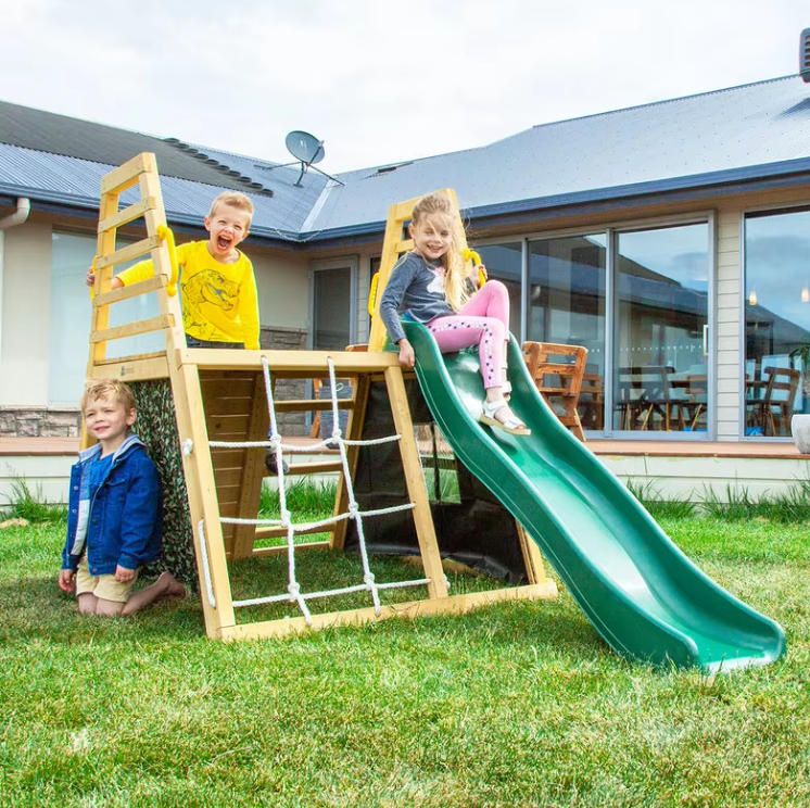 Kids Outdoor Active Play Wooden Climbing Frame with Slide