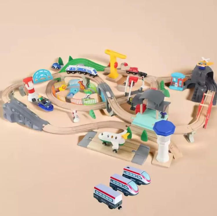 Small Electric Train Set Wooden Children's Puzzle Assembly Toy Handmade Educational DIY Woodcrafts with Block Set Track