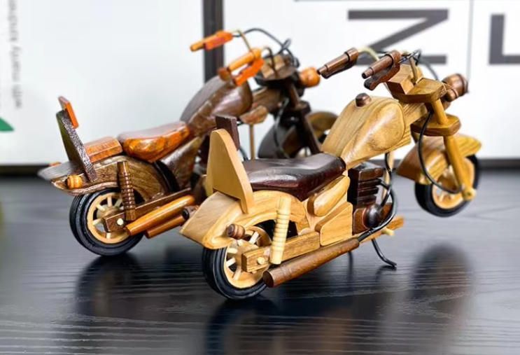Classic 10-Inch Wooden Harley Motorcycle Decorative Model Educational Toy for Home and Office
