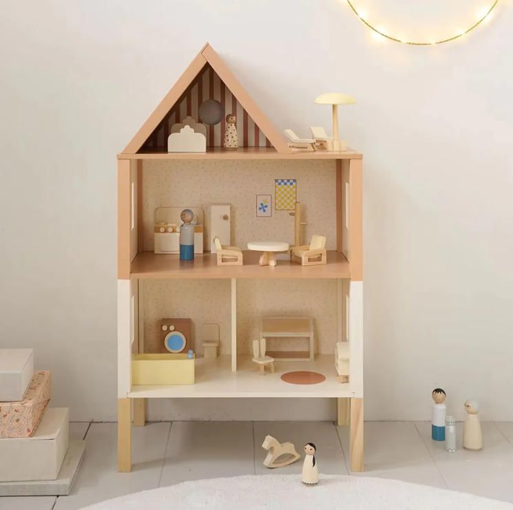 Unisex Educational Wooden Dollhouse Toy with Plastic Features Kids Construction Miniatures in Box Packaging