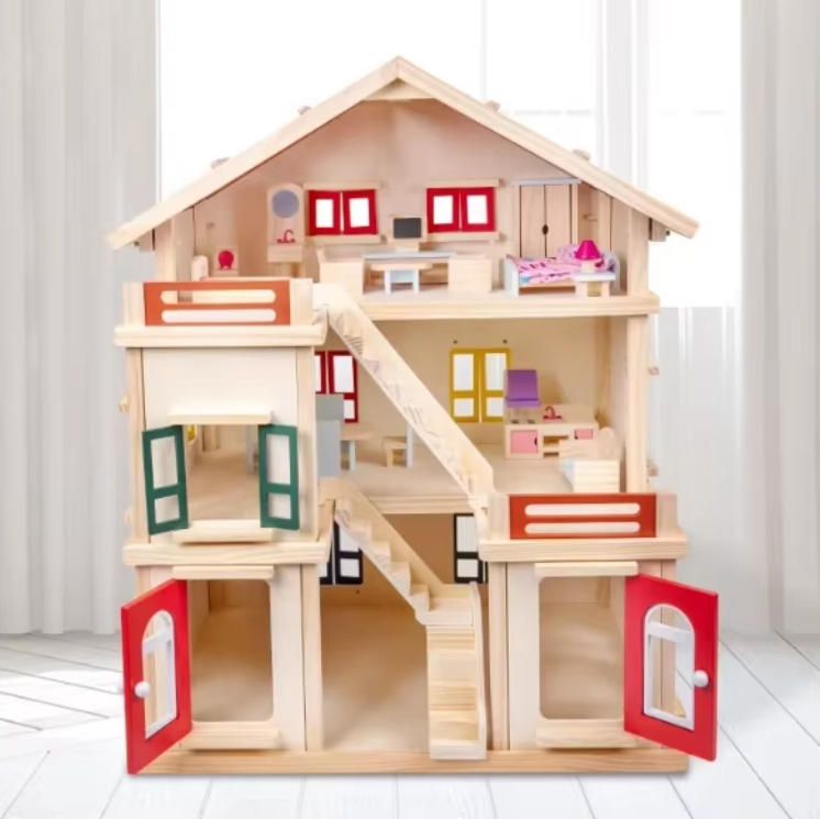 Large Princess Villa Wooden Doll House Simulation Toy for Girls and Boys Birthday Gift