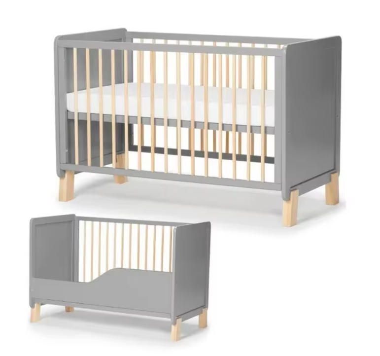 Solid Modern Natural Wood Convertible Baby Crib Durable Handcrafted Wood Construction European Design for Bedroom Hospital Use