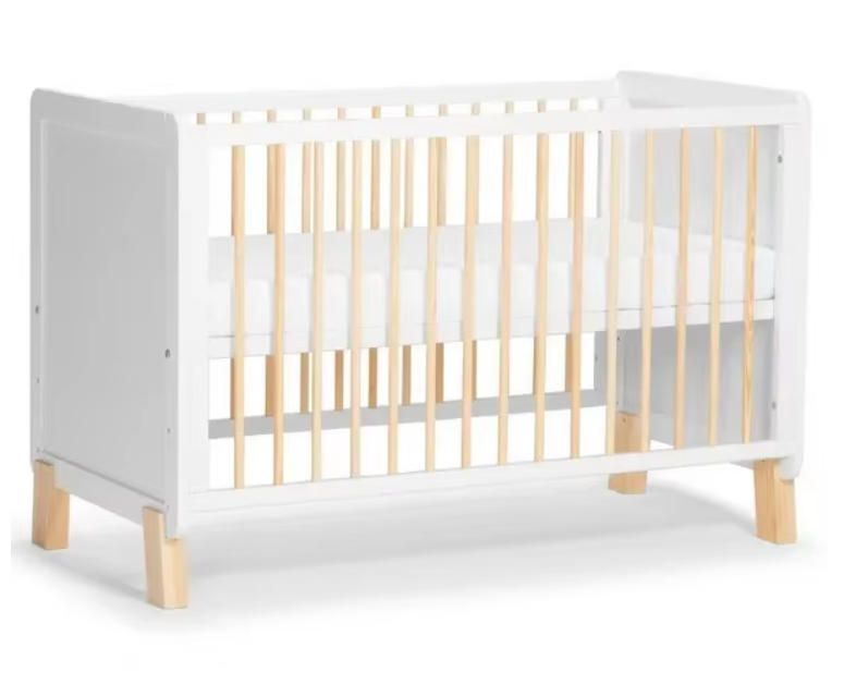 Solid Modern Natural Wood Convertible Baby Crib Durable Handcrafted Wood Construction European Design for Bedroom Hospital Use