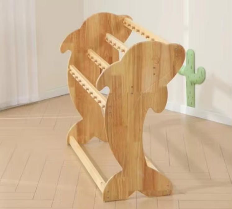 Children's Modern Cartoon Wooden Towel Rack Movable Solid Wood Stand for Bedroom Nursery Living Room School