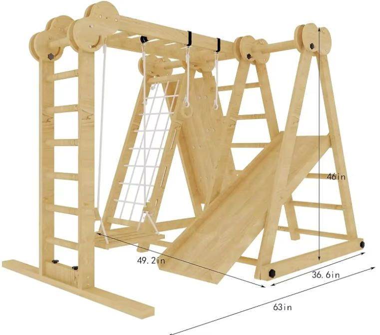 Innovative 7-in-1 Foldable Indoor Play Set for Kids 2-6 Jungle Gym with Slide Climb Wall Monkey Bars Swing Climbing Frames