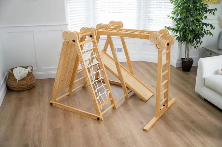 Innovative 7-in-1 Foldable Indoor Play Set for Kids 2-6 Jungle Gym with Slide Climb Wall Monkey Bars Swing Climbing Frames