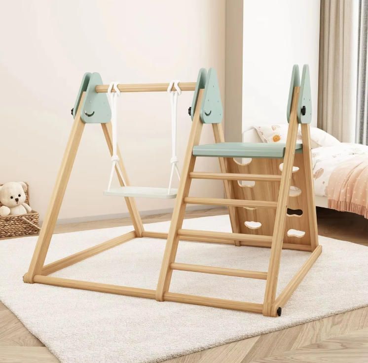 Triangle Wooden Climbing Frame with Swing for Kids Indoor Play