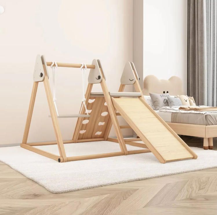 Triangle Wooden Climbing Frame with Swing for Kids Indoor Play