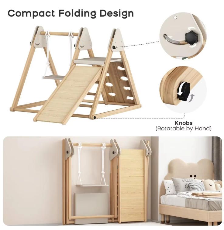 Triangle Wooden Climbing Frame with Swing for Kids Indoor Play