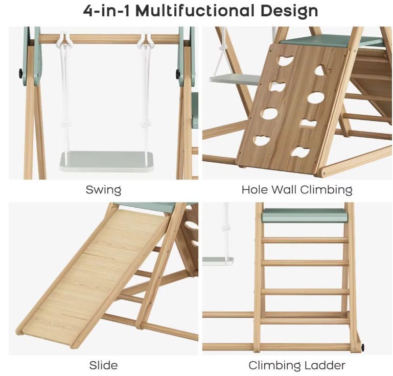 Triangle Wooden Climbing Frame with Swing for Kids Indoor Play