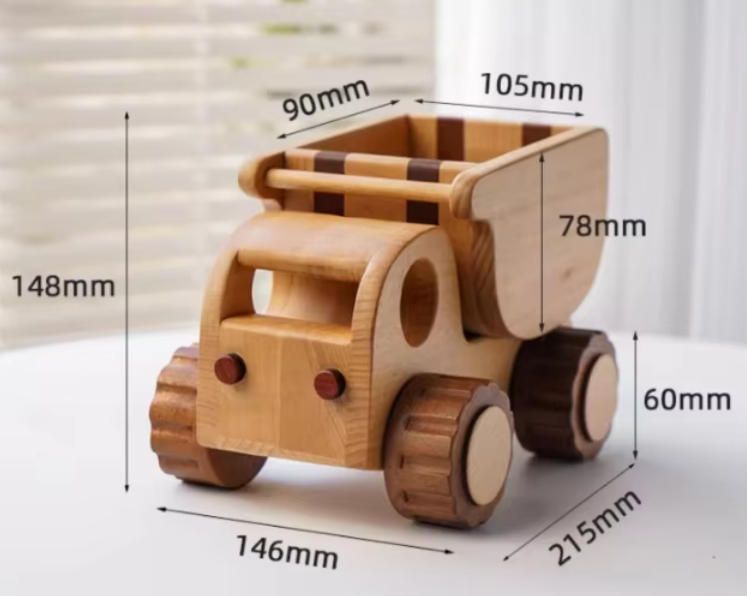 Children's Wooden Dump Truck Toy 3-Size Construction Vehicle for Soil Transport Woodcarving Craft for Boys