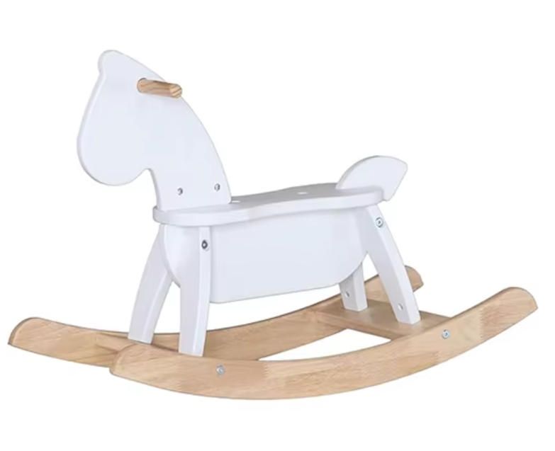 Funny Foldable Rocking Horse Toddlers Aged 2-4 Durable Rubber Wood Enhanced Rocking Base Smooth Surface Wooden Classic Toy
