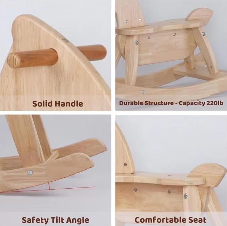 Funny Foldable Rocking Horse Toddlers Aged 2-4 Durable Rubber Wood Enhanced Rocking Base Smooth Surface Wooden Classic Toy