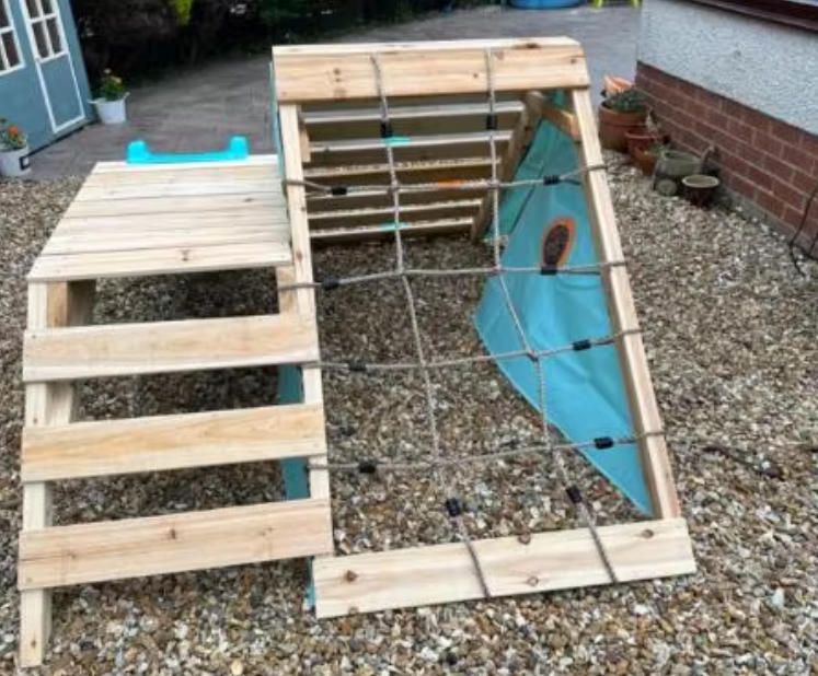 Outdoor Kids' Wooden Climbing Frame with Slide for Outdoor Play