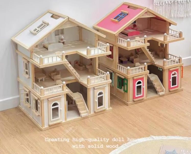 Large Princess Villa Wooden Doll House Simulation Toy for Girls and Boys Birthday Gift