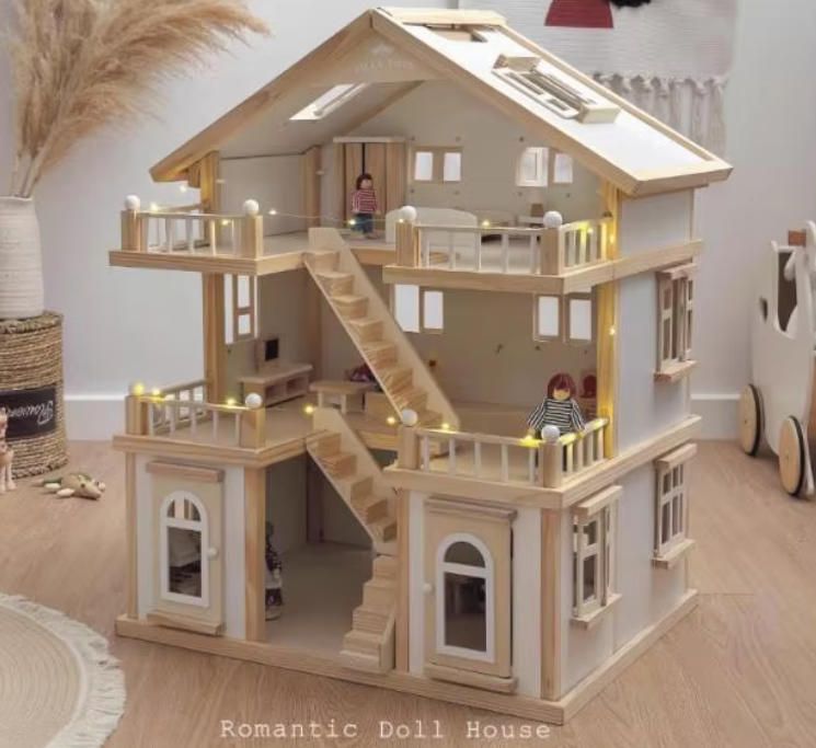 Large Princess Villa Wooden Doll House Simulation Toy for Girls and Boys Birthday Gift