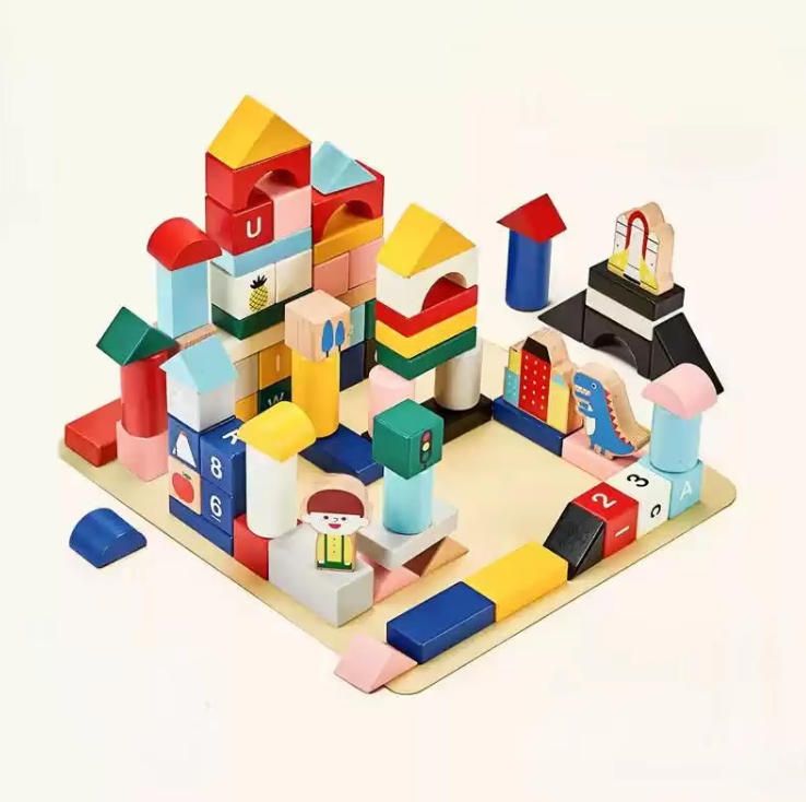 Large Particle Solid Wood Construction Early Education Puzzle Assembly Toy Box Unisex for Boys and Girls Aged 1-2 and 3-6