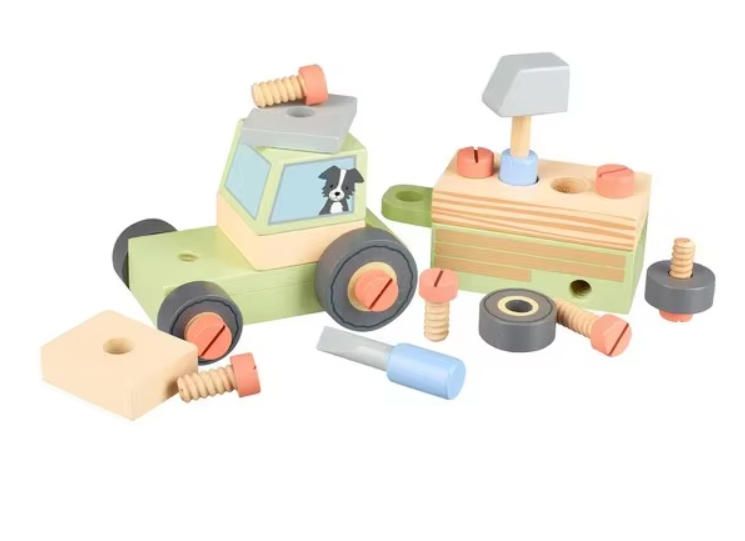 Screw Blocks Buildable Wood Tractor for 3-5Y Motor Skills Development