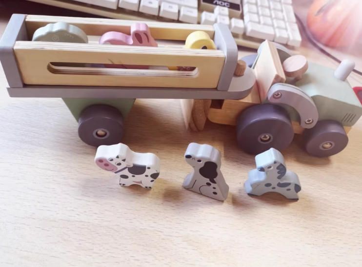 Unisex Wooden Construction Toy Truck Car Tractor & Animal Transport Vehicle with Inertia Sliding for Children of All Ages