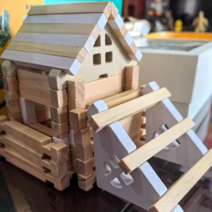Early Education Architect's House Puzzle Handcrafted Woodcrafts Parents Children Building Mortise Tenon Blocks Wooden Toy Gift