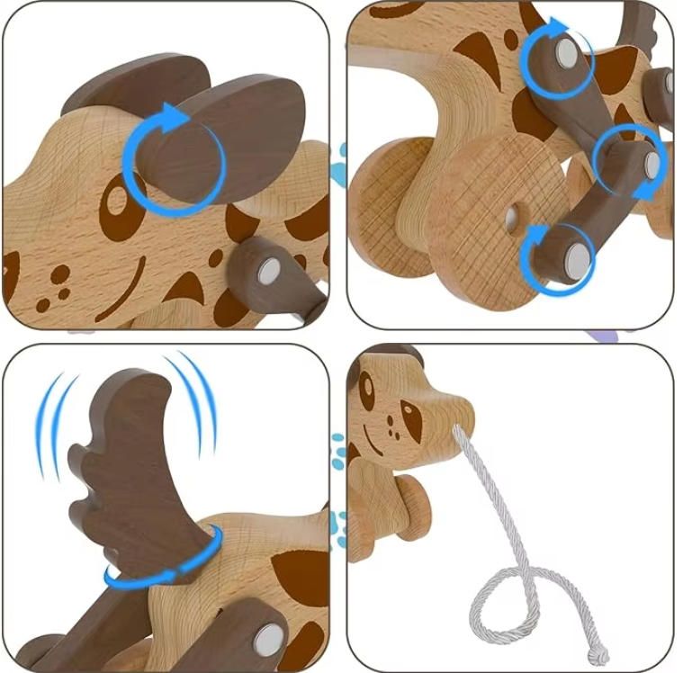 Montessori Wooden Pull Dog Toy for 1-2-3-4 Years Old Boys & Girls Stacking Toys for Baby Toddler Walk Puppy Pull Push Toy