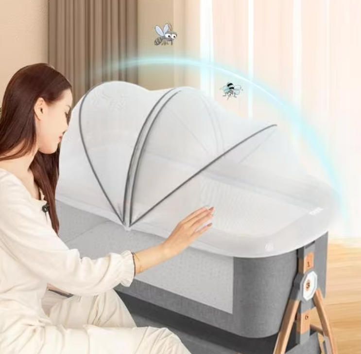 Portable and Foldable Aluminum Alloy Baby Crib Multifunctional Newborn Splicing Bed Large Kids' BB Bed