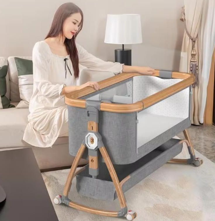 Portable and Foldable Aluminum Alloy Baby Crib Multifunctional Newborn Splicing Bed Large Kids' BB Bed