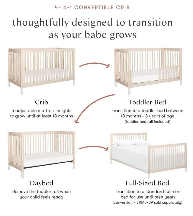 3-in-1 Convertible Modern Honey Wood Crib Solid Wood Multi-Use Bed & Crib for Bedroom Hospital & School