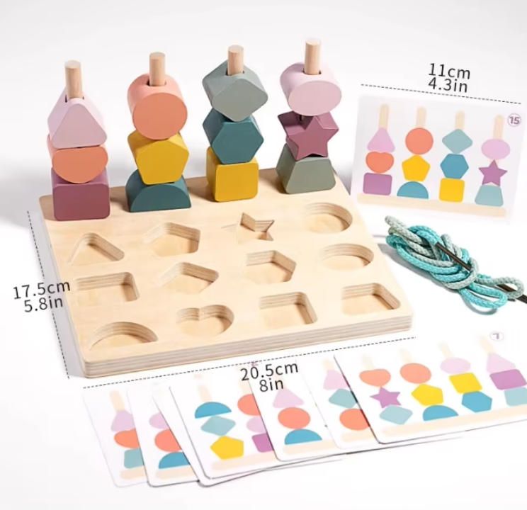 Montessori-Inspired Wood Stacking Toys 1-2 Years Old Early Education Puzzle Bead String Building Blocks Unisex Baby Boys Girls
