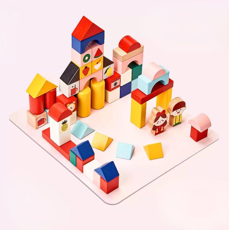 Large Particle Solid Wood Baby Building Block Toys for Boys and Girls Aged 1-2 3-6 Years Early Education Puzzle Assembly Puzzle