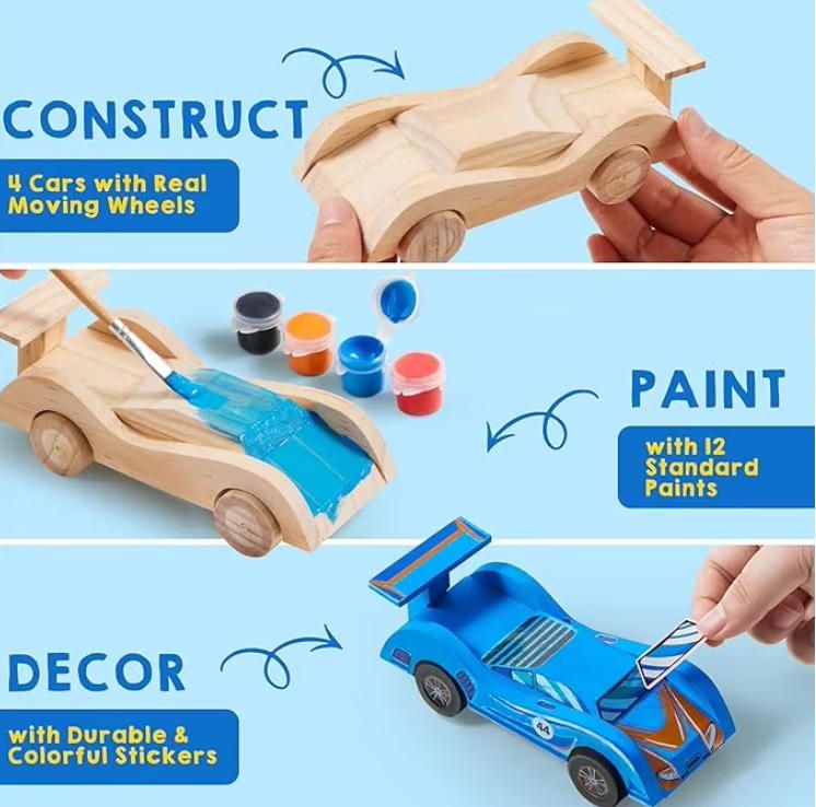 Easy DIY Wooden Cars Craft for Kids Assemble & Paint Your Own Race Cars Woodworking Arts Crafts for Boys & Girls Unique Gifts