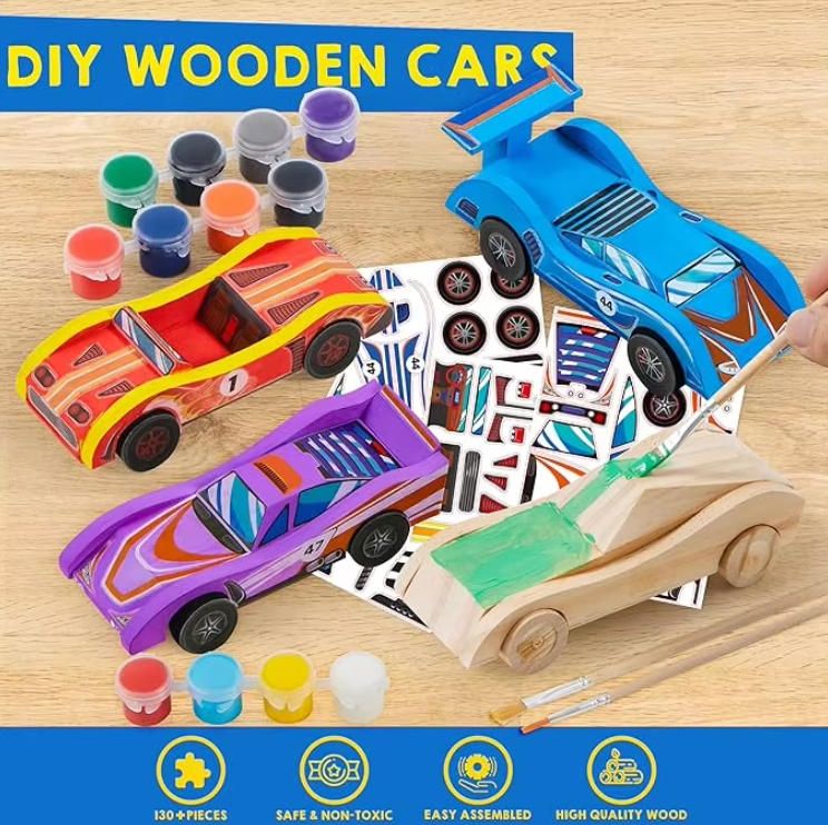 Easy DIY Wooden Cars Craft for Kids Assemble & Paint Your Own Race Cars Woodworking Arts Crafts for Boys & Girls Unique Gifts
