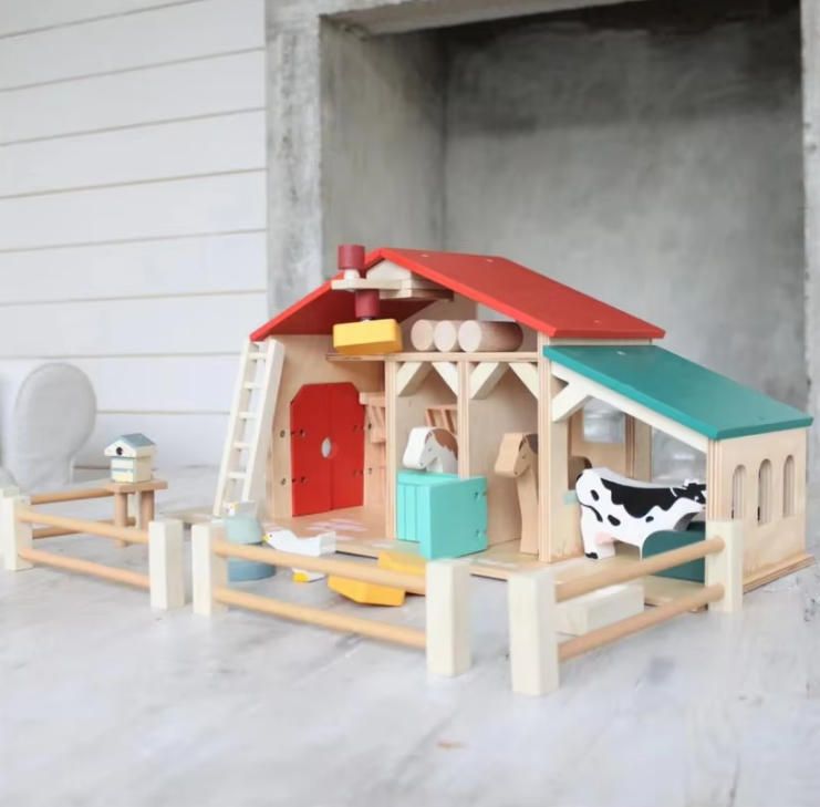 Kids Wooden Farm Toy Play Set Woodcrafts for Children