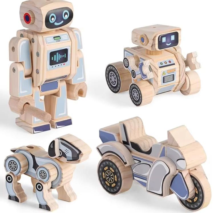 Wooden Robot Assembly Toy Set Gift for Kids Woodworking Crafts Projects for Boys and Girls Woodcrafts