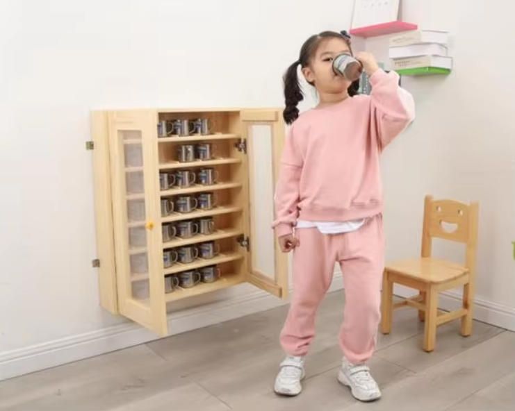 Solid Wood Cup Rack for Kindergarten Children's Water Cup Cabinet