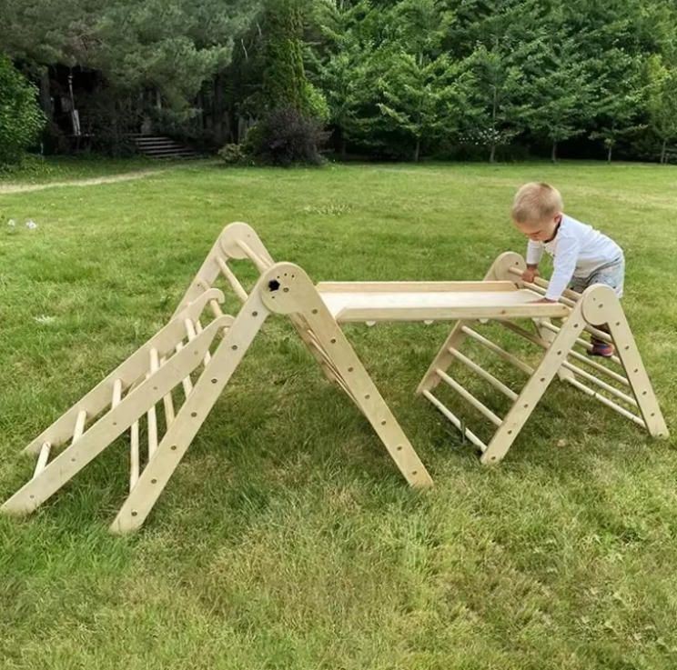 Kids Indoor Playground Wooden Climber Frame Triangle Adventure with OEM Box for Training Camping Daycare Garden Colorful Design