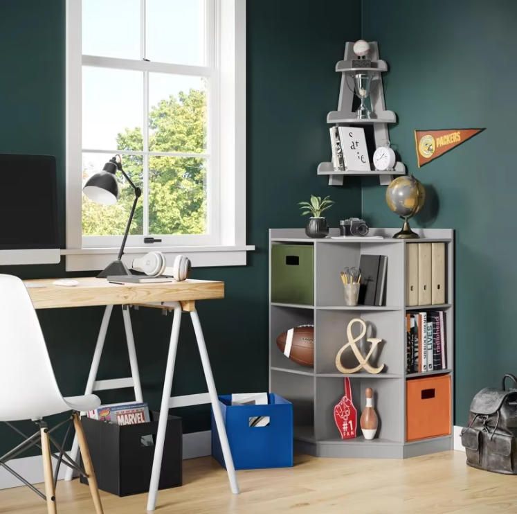 Kids Corner Playroom Cabinet with 6 Toy Storage Cubbies and 3 Angled Shelves for Bookcase Storage for Kindergarten and Home Use