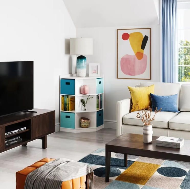 Kids Corner Playroom Cabinet with 6 Toy Storage Cubbies and 3 Angled Shelves for Bookcase Storage for Kindergarten and Home Use