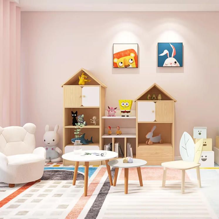 Simple Design Multi-Layer Bookshelf Space-Saving Small Wood Cabinet for Children Toy Storage Rack for Living Room or Bedroom