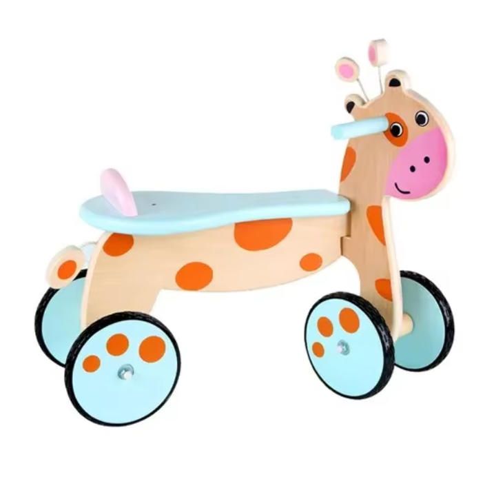 Durable 1-3 Years Old Kids' Balance Bike Non-Pedal Wooden Four Wheel Parallel Sliding Tricycle