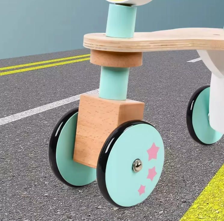Durable 1-3 Years Old Kids' Balance Bike Non-Pedal Wooden Four Wheel Parallel Sliding Tricycle