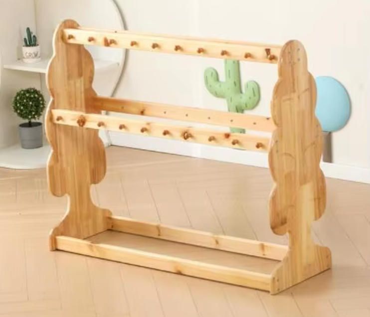 Children's Modern Cartoon Wooden Towel Rack Movable Solid Wood Stand for Bedroom Nursery Living Room School