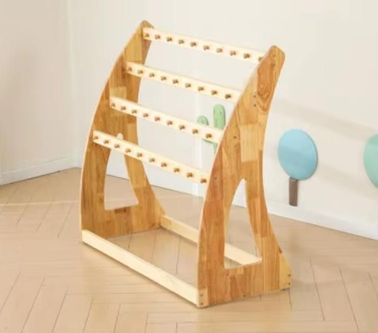 Children's Modern Cartoon Wooden Towel Rack Movable Solid Wood Stand for Bedroom Nursery Living Room School