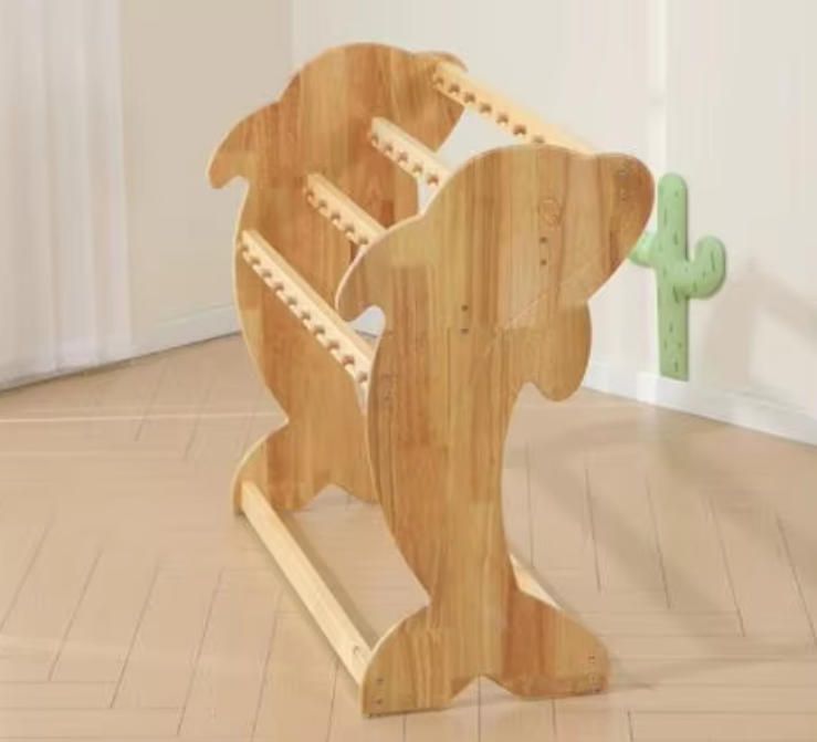 Children's Modern Cartoon Wooden Towel Rack Movable Solid Wood Stand for Bedroom Nursery Living Room School