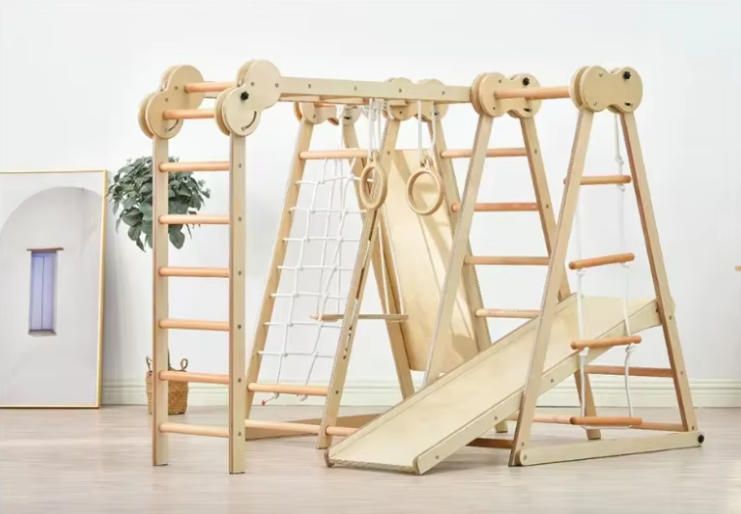 Wooden Playground Jungle Gym Rock Climb Wall Rope Wall Climbing for School & Shopping Mall Indoor Outdoor Use