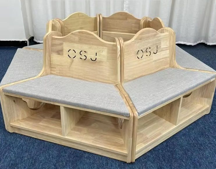 Round Sofa and Bookshelf Combination for Kindergarten Reading Room Handcrafted Woodcrafts